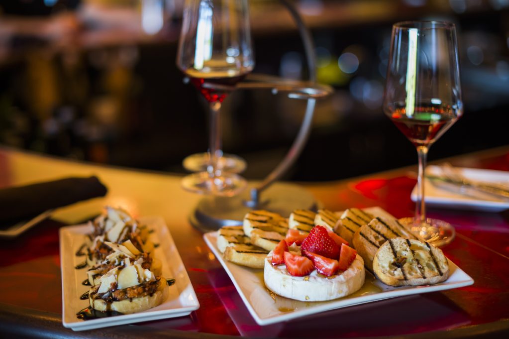 Appetizers and wine from Reds Wine Bar in Kent, Washington