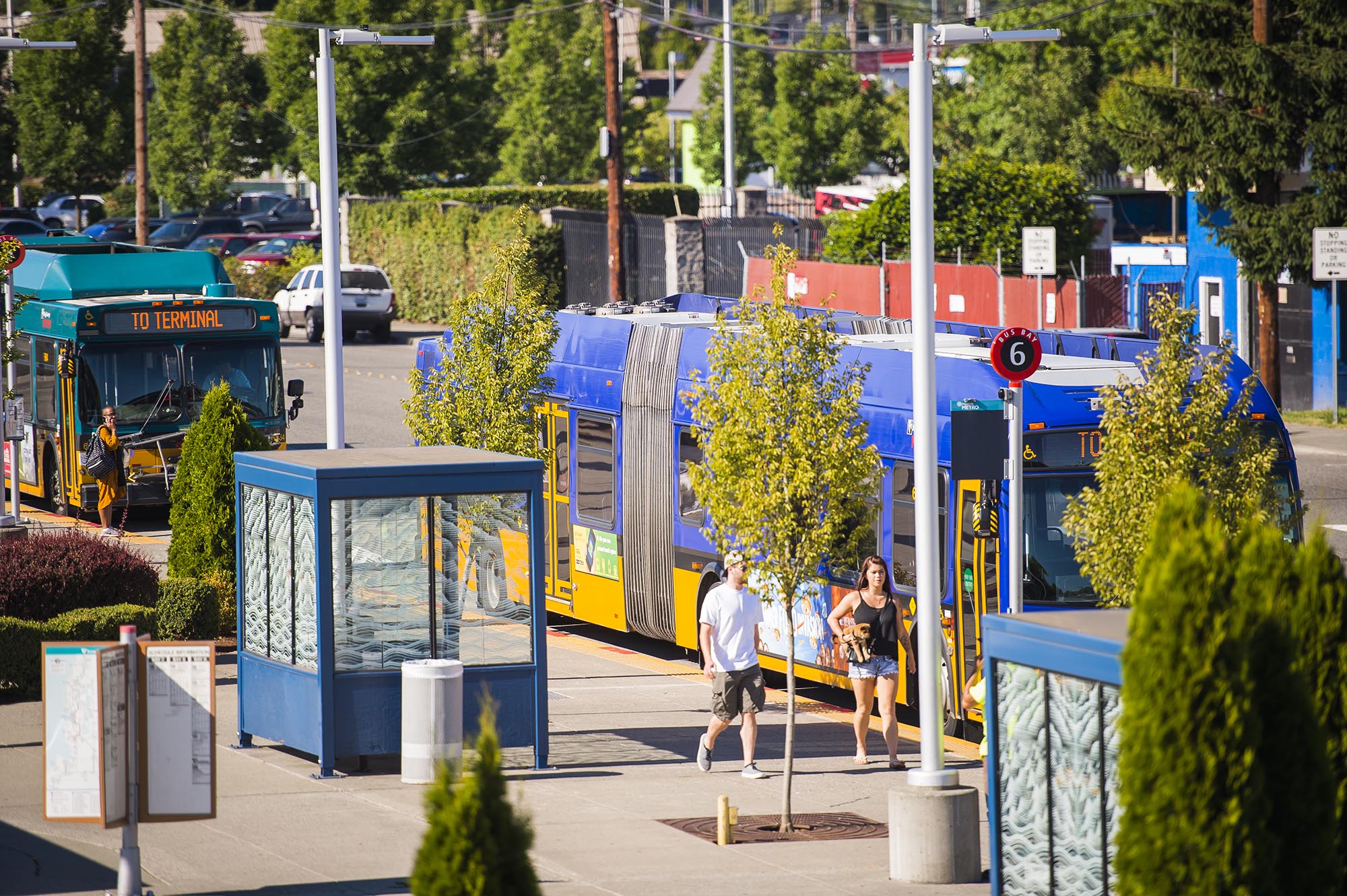 Buses at Kent Station Transit Center in Kent, Washington