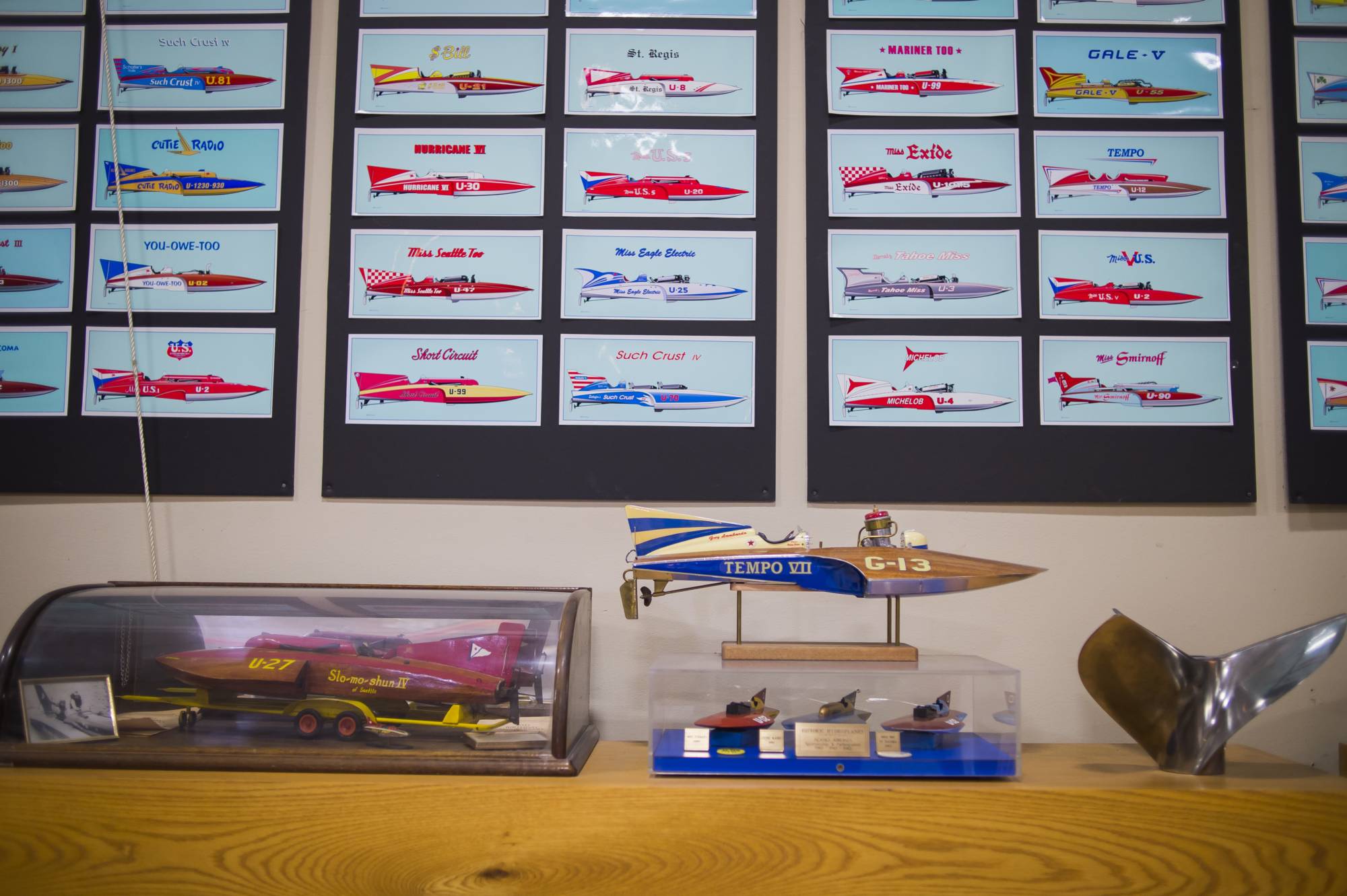 Photo of models and pictures on display at Hydroplane and Raceboat Museum in Kent, Washington