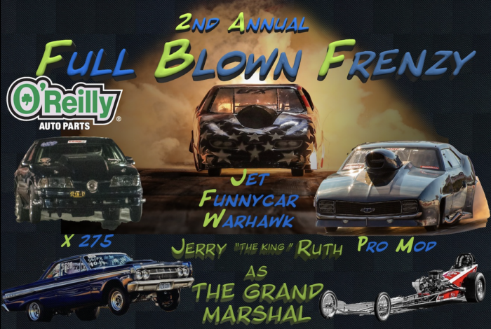 event poster with images of drag race cars.