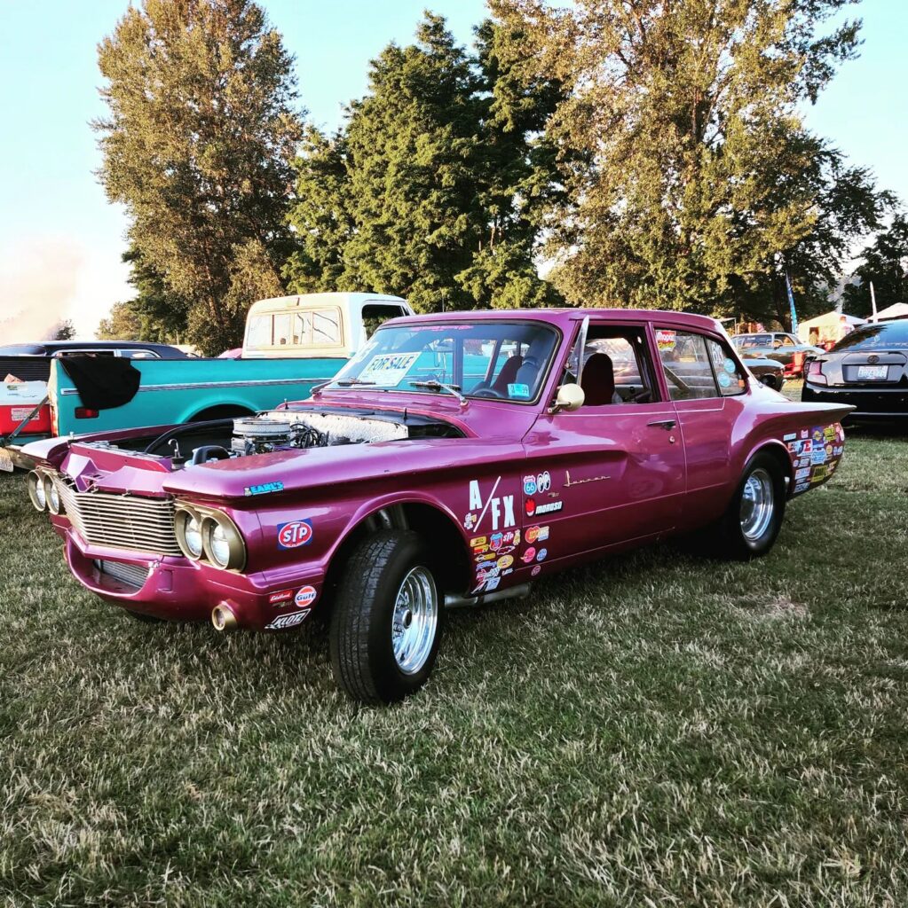 Pink drag racing classic car at Binford Metals Field of Dreams event in Kent, WA | Visit Kent Washington